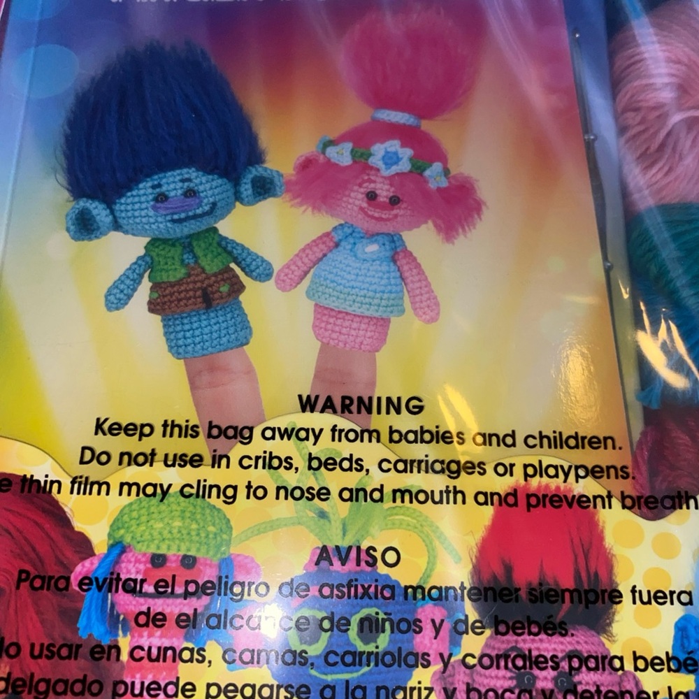 Trolls Blue and Pink Crochet Finger Puppets